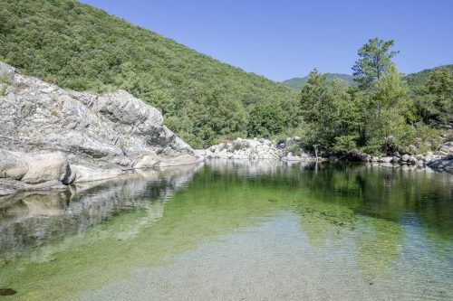 Pure and fresh water flowing of Travo River, Corsica, France
