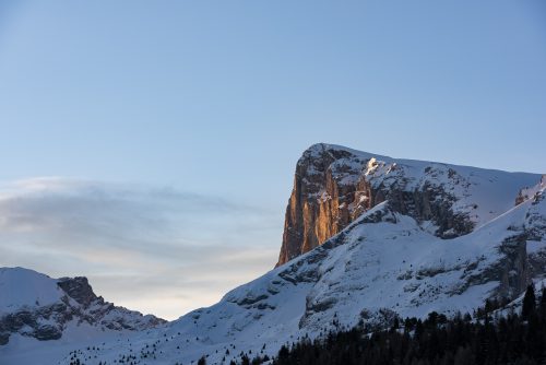 Winter sunrise at Dévoluy ski resort, towering peaks, Pic De Bure, Hautes Alpes, France