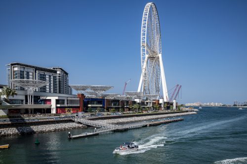 AIN DUBAI is The largest Ferris wheel in Dubai and stands at a staggering height of 210m also known as the Dubai Eye and it is located on Blue Waters Island. United Arab Emirates (under construction at the time of this picture)