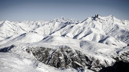 Mont Blanc and other snowy peaks, France, Europe